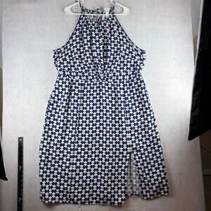 Ava & Viv Linen Blend Halter Midi Dress Women's 2X Twist Front Retro Tile Print